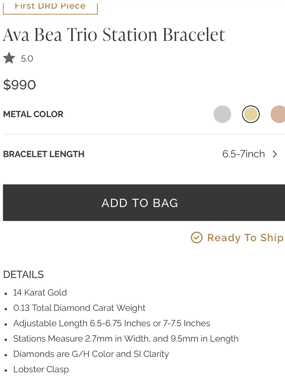 Dana Rebecca Designs Ava Bea Trio Station Diamond Bracelet 14k Yellow Gold 6.75” - Picture 9 of 11